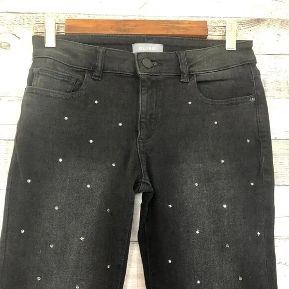 DL1961 Emma Low Rise Skinny Jeans in Kershaw Size 25 Black with Bling - Picture 3 of 11